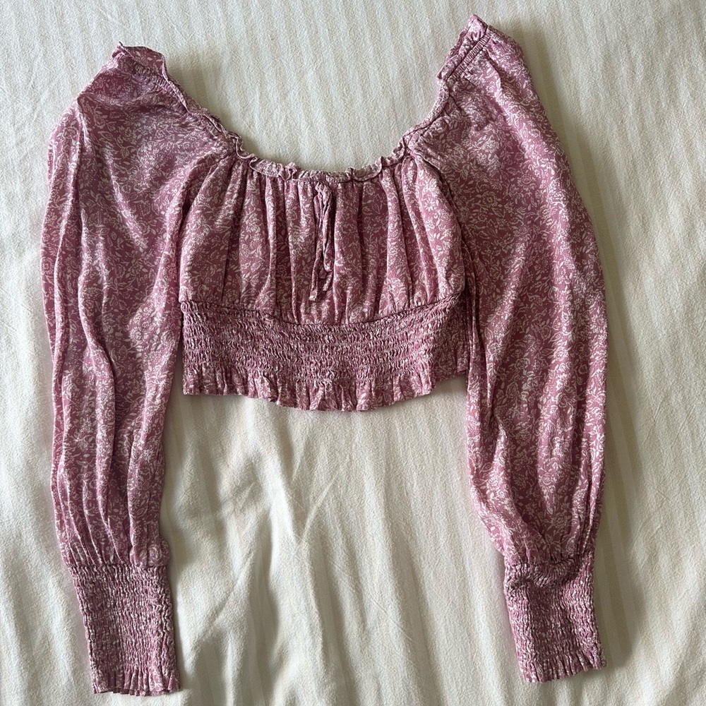 Pink Off-Shoulder Smocked Women's Crop Top